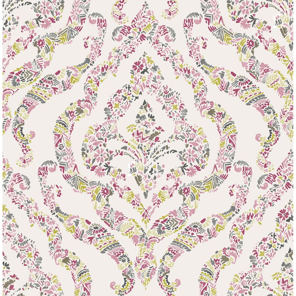 A-Street Prints Featherton Pink Floral Damask Wallpaper