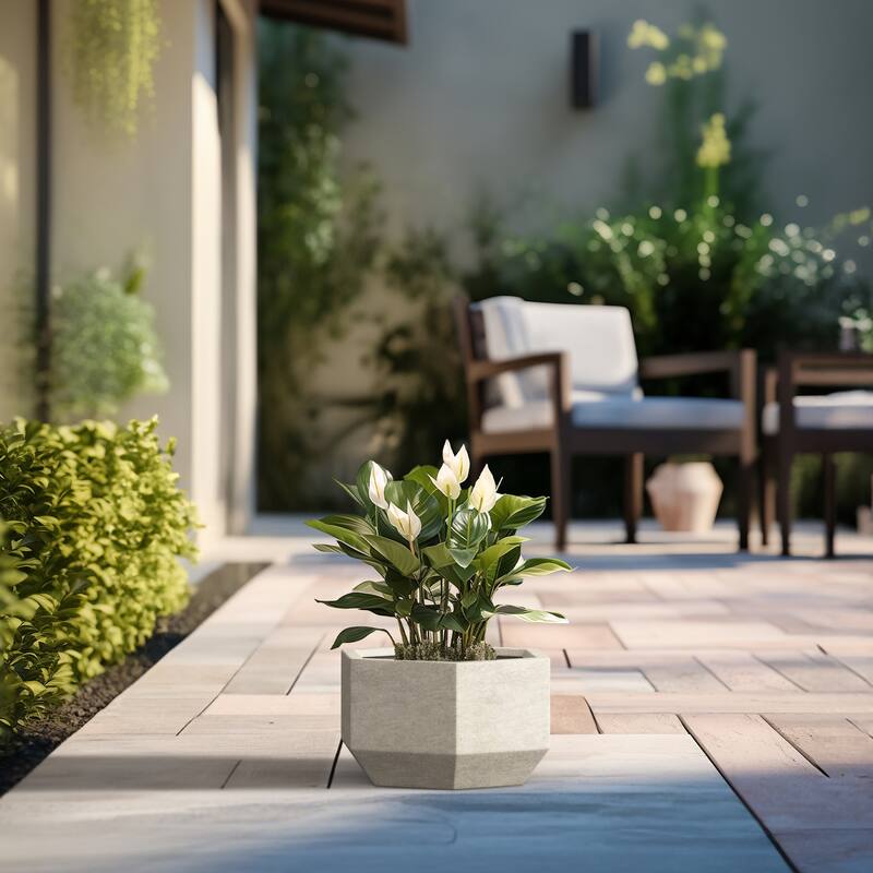 Concrete Geometric Plant Pots / Large Indoor and Outdoor flower Planters - 8 Inch High - Light Gray