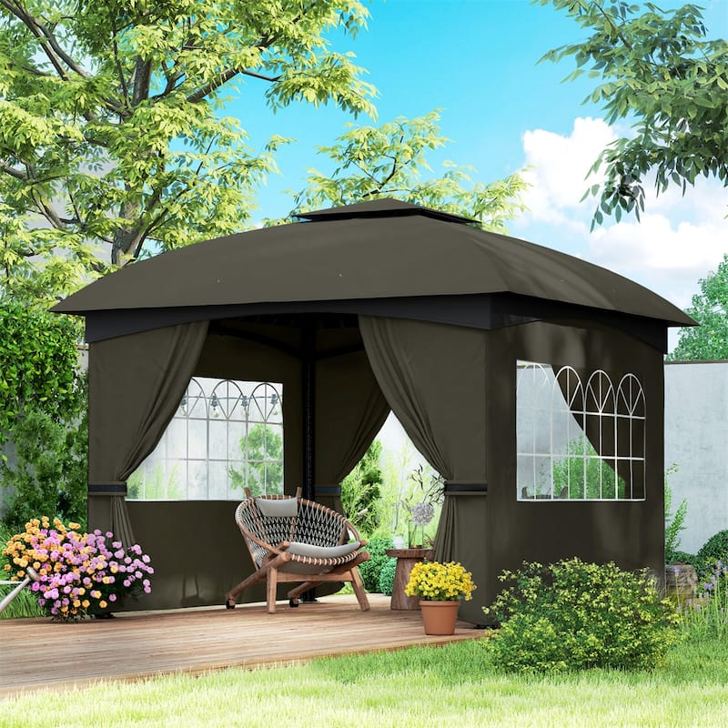 10x10 ft Color-Block Canopy Gazebo with Arched Top Drainage Holes and Translucent Windows - 131.9" L x 131.9" W x 112.2" H