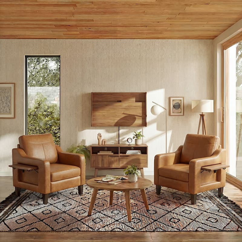 Modern Accent Chair with Wooden Armrest Comfortable Single Sofa Armchair for Living Room Bedroom Reading