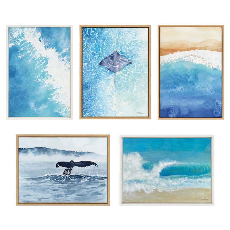 Kate and Laurel Sylvie Beaded All is Calm and Sky and Sea Framed Canvas Art Set by Julie Maida