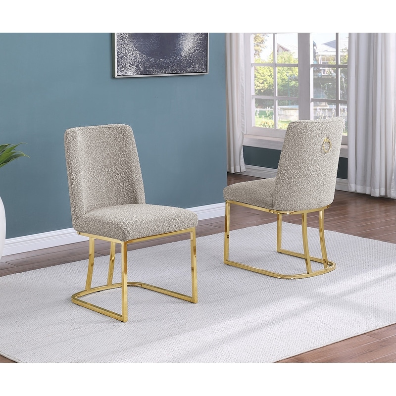 Best Quality Furniture Boucle 2pc Chairs Chrome Legs