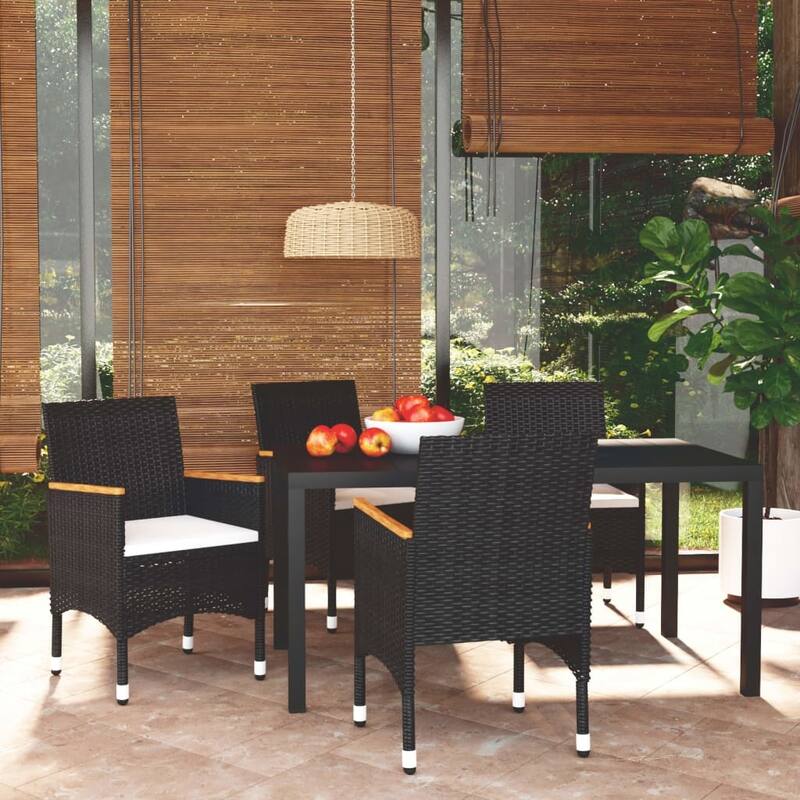 vidaXL Patio Dining Set with Cushions Poly Rattan - 59.1" x 35.4" x 29.1" - Black
