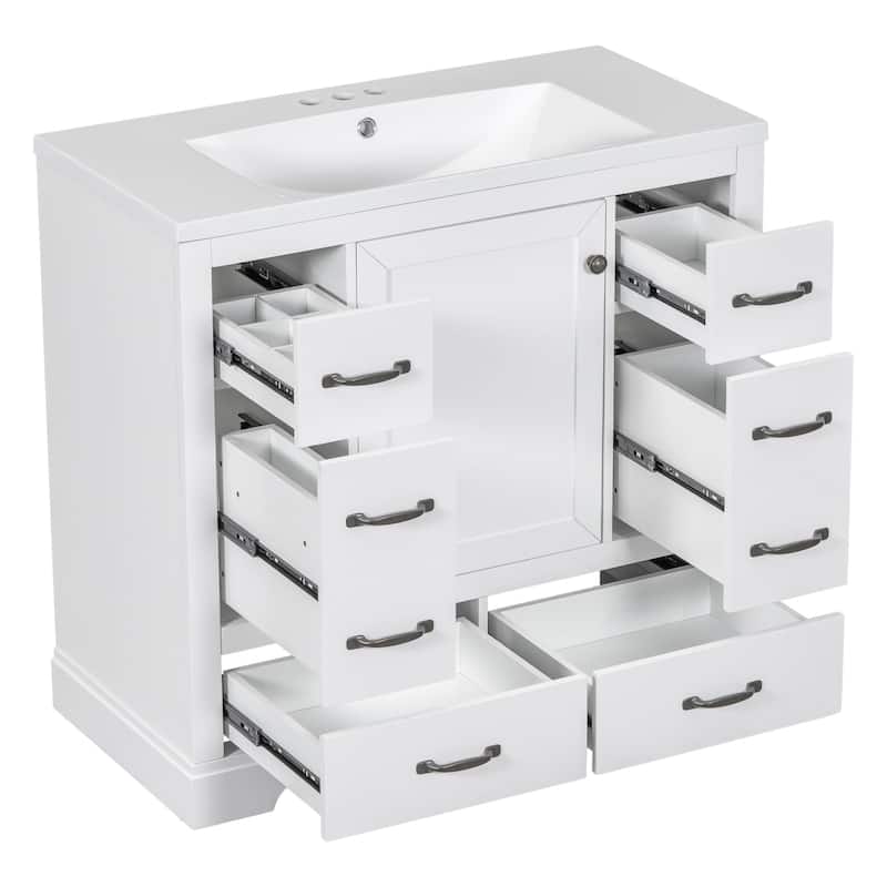 36 Inch MDF Freestanding Bathroom Vanity Set with Integrated Ceramic Sink