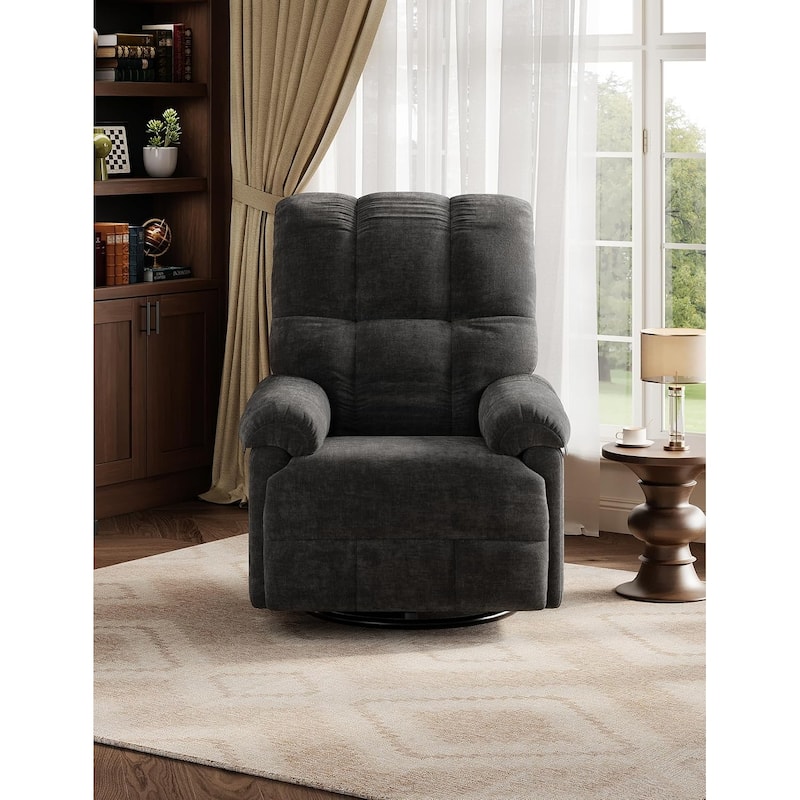 Oversized Swivel Rocker Recliner, Overstuffed Chenille Lounge Chair with Padded Armrests for Living Room Comfort