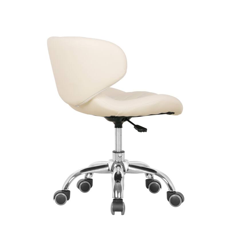 Set of 2 Hugo Short Stool Adjustable 13" to 15" Low Rolling Chair with Backrest, White - N/A