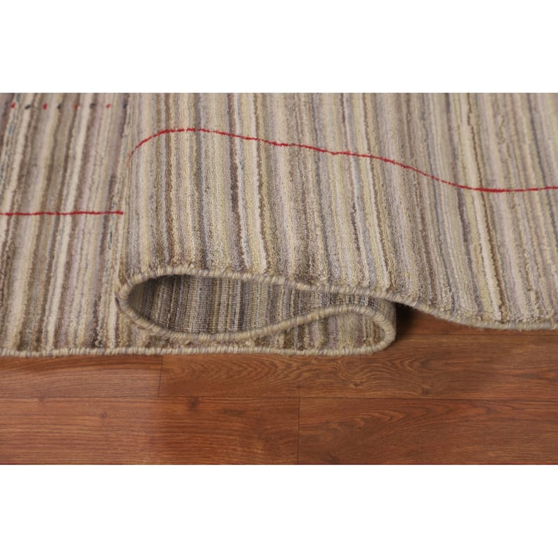 Striped Gabbeh Indian Area Rug Hand-Knotted Wool Carpet - 5'0"x 7'10"