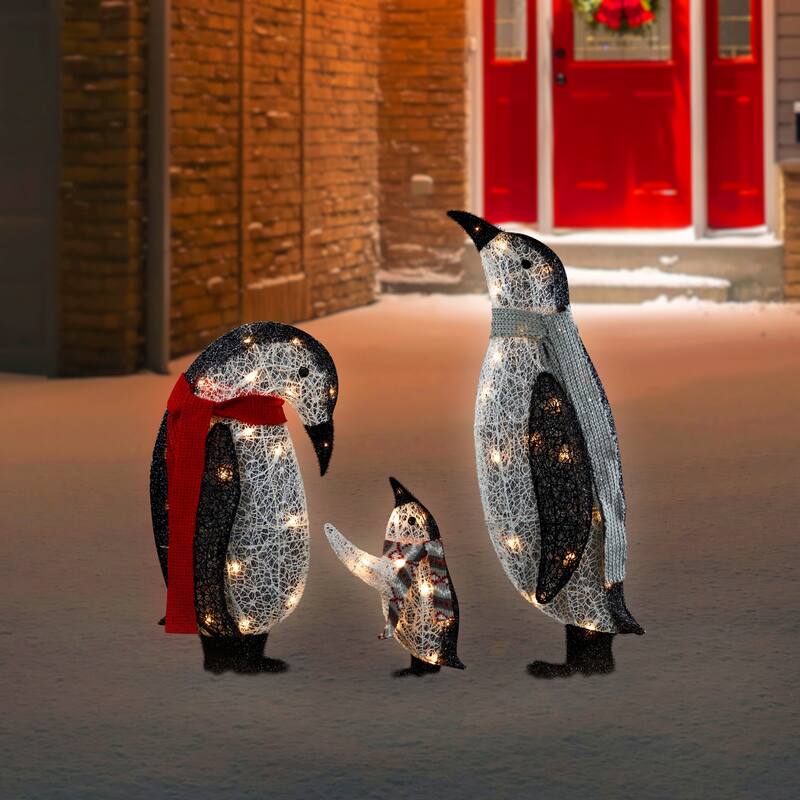 3D Lighted Winter Penguin Family Outdoor Christmas Yard Decoration - 31.5" - Set of 3 - 31.5