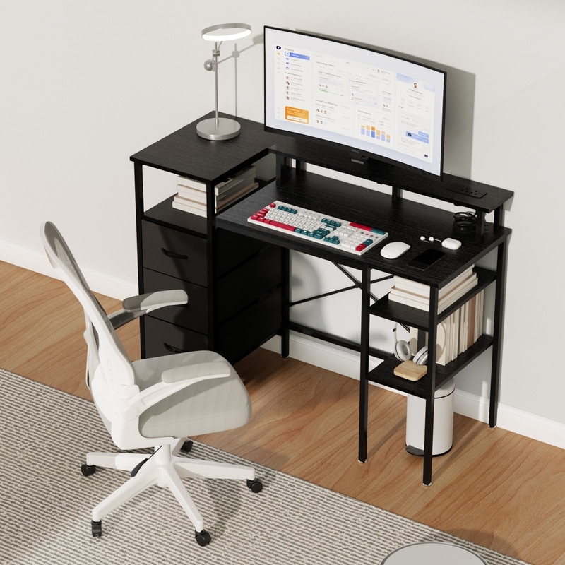 47'' Computer Gaming Office Desk with Charging Station , Storage Drawers, Versatile Writing Work Desk for Home Office Study