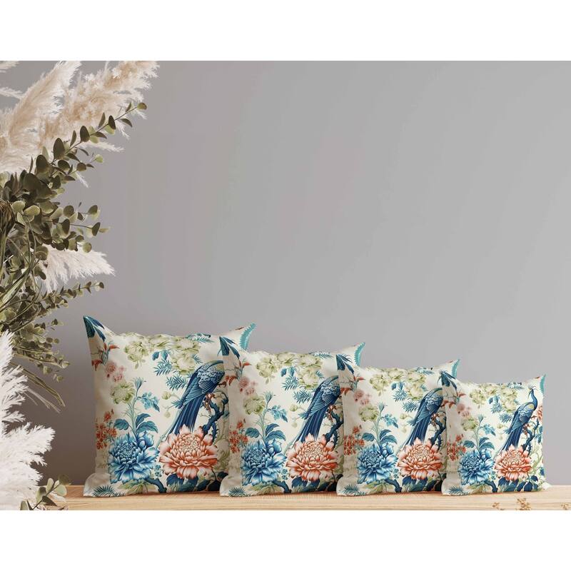 Peacock Panache Indoor/Outdoor Reversible Throw Pillow Turquoise and Orange