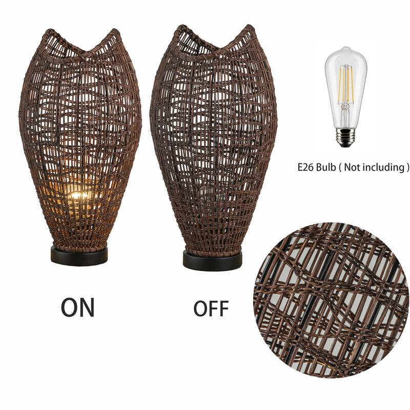 Kyoto 1-Light Rattan Table Lamp, Coastal Boho Japandi - Handwoven - 18" Tall