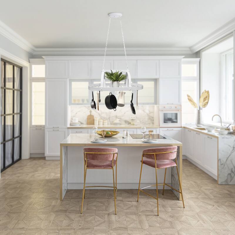 2-Light Metal Hanging Pot Rack Ceiling Light - 35.5" - White