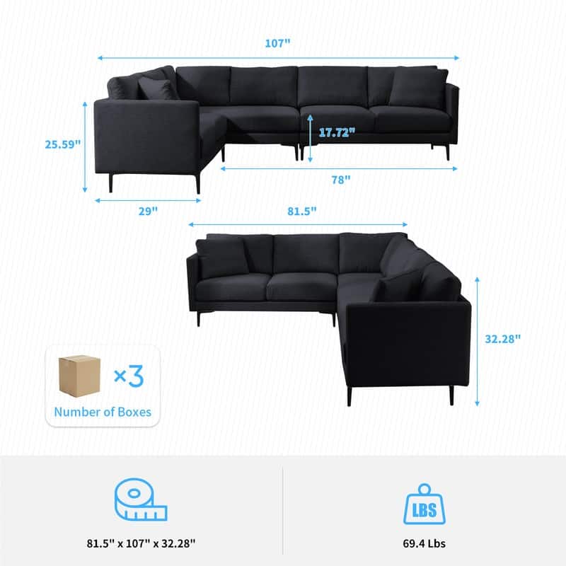 Mixoy Modular Sectional Sofa,Linen Fabric L-Shaped Couch,Corner Couches and Sofas for Living Room