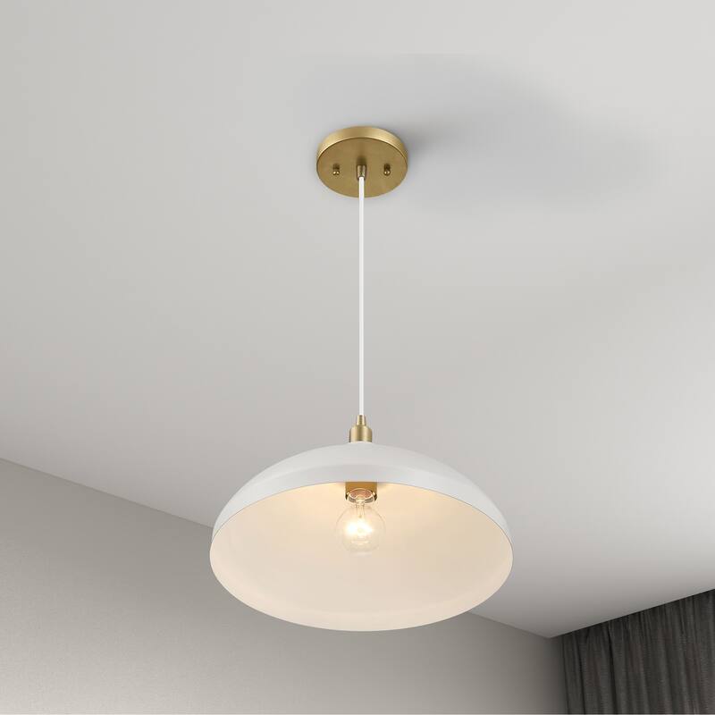 Sockras Single Dome Pendant Lamp with Gold Brass Accents - White