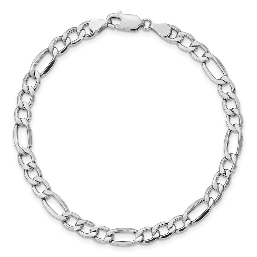 Curata 14k White Gold 5.35mm Semi solid Figaro Chain Bracelet - 7" or 8"