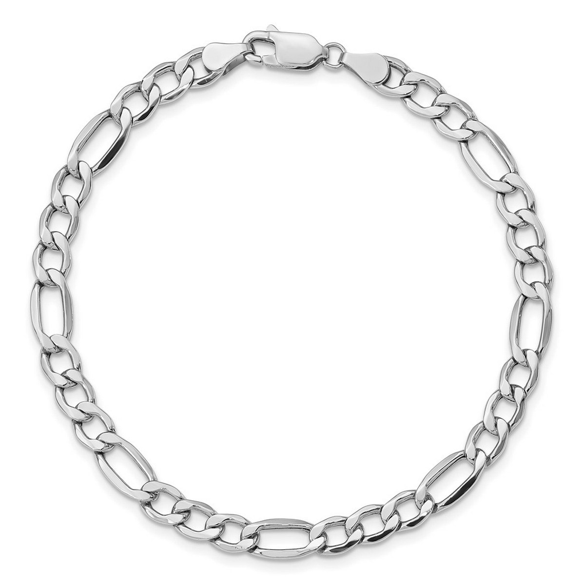 Curata 14k White Gold 5.35mm Semi solid Figaro Chain Bracelet