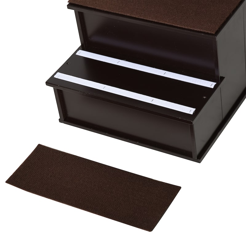 PawHut 4-Step Wooden Pet Stair Pet Steps with Soft Short Plush Cushions on Each Step, Dark Coffee - Brown - 4 Stair