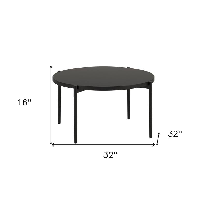 32" Round Black Metal Coffee Table Modern Minimalist Steel Table for Living Room or Lounge - 32"L x 32"W x 16"H