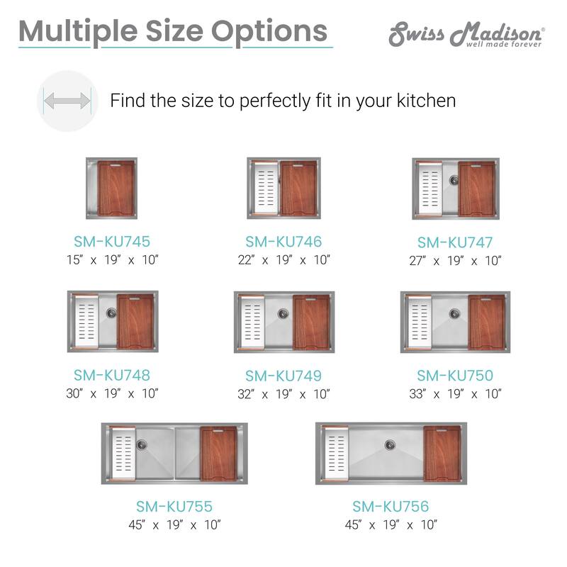 Rivage 32 x 19 Single Basin Undermount Kitchen Workstation Sink - 32 x 19