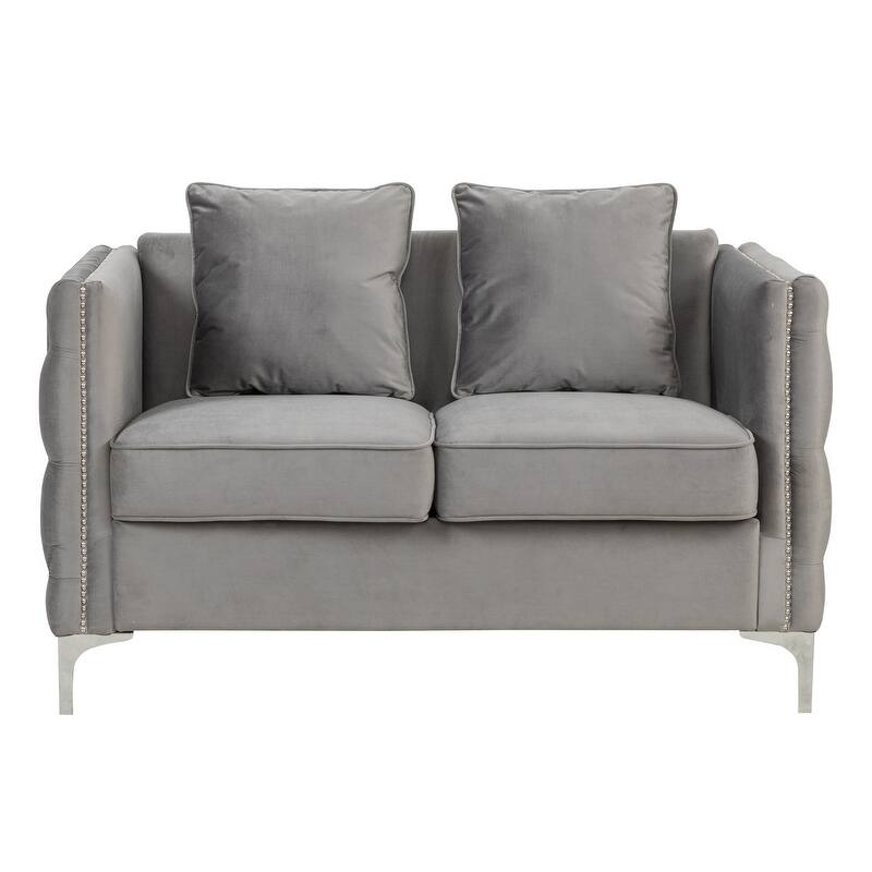 53" Black Velvet Loveseat With 2 Pillows