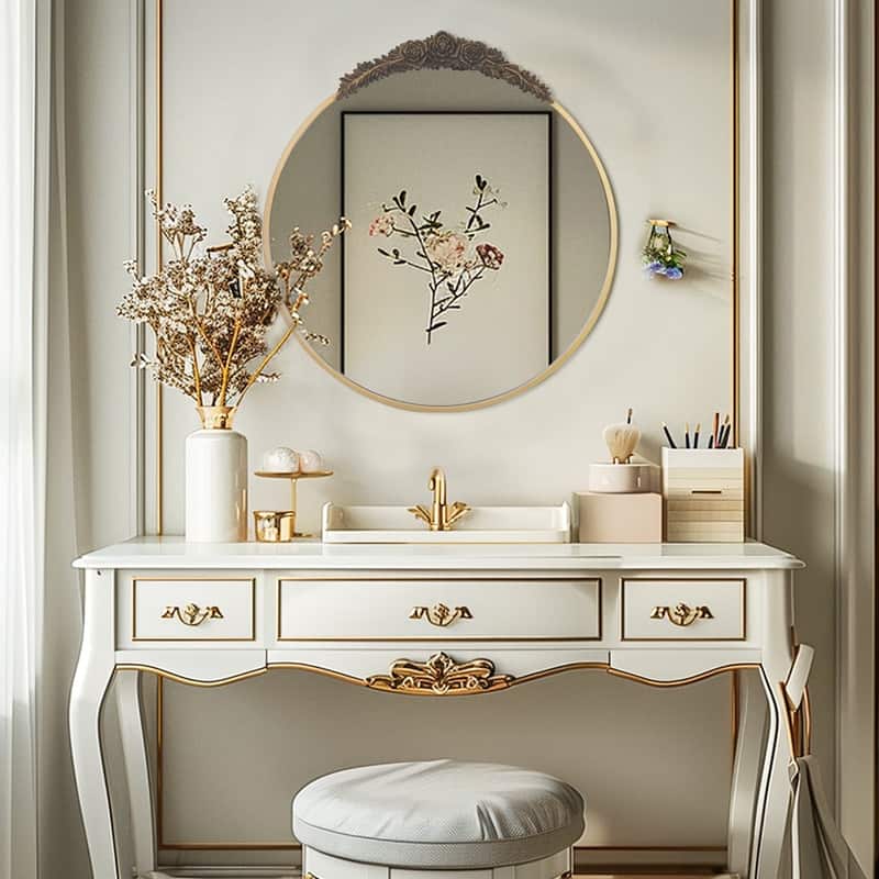 Wall Mirror Classic Baroque Brass Mirror Antique Gold Round Home Decor