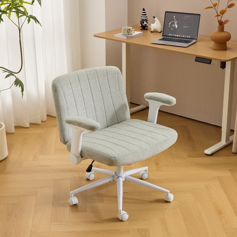 Chenille Swivel Chair With Adjustable Flip-Up Arms For Cross-Legged