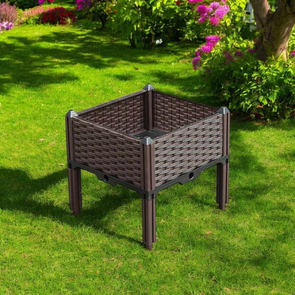 HomeRoots 16" X 16" Dark Brown Heavy Duty Plastic Square Self Watering Raised Garden Bed