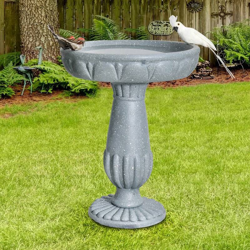 21.2" H Outdoor Concrete Bird Bath - Perfect for Adding Interest to Garden, Patio, Backyard, Porch and Deck
