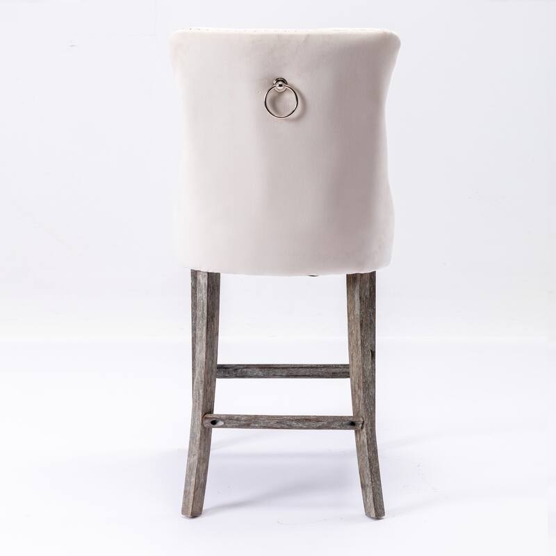 Modern Velvet Upholstered Barstools Bar Chairs with Button Tufted Decoration,Wooden Legs,Chrome Nailhead Trim, Set of 2