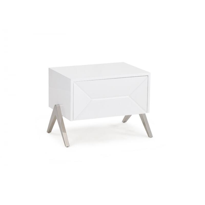 Medium-Size White Wood Nightstand with Soft Close Drawer Chic Modern Accent Table for Bedroom