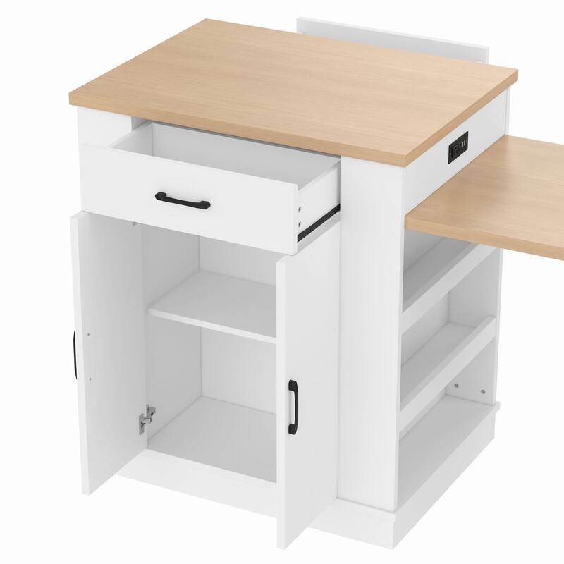 80.7" Kitchen Island with Extendable Top, Drawers and Cabinets for Versatile Cooking and Dining Solutions