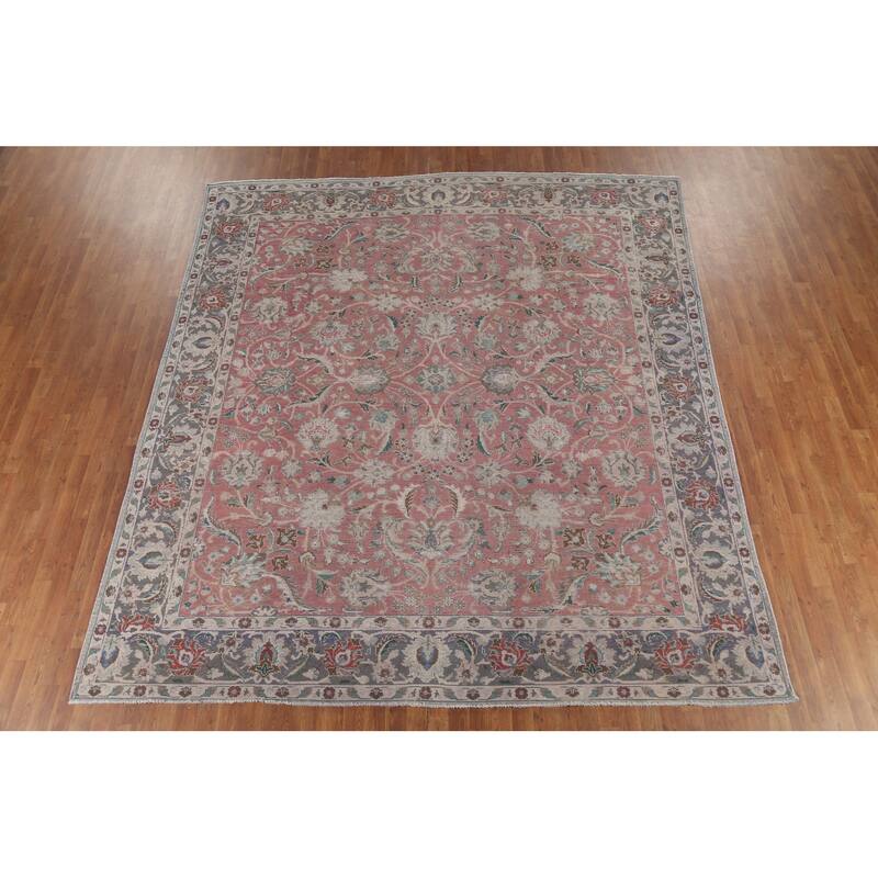 Distressed Tabriz Persian Vintage Rug Handmade Wool Carpet - 9'7"x 10'8"