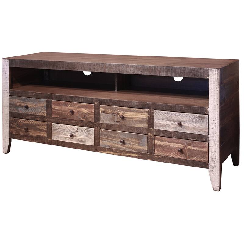 HomeRoots 61" Brown Solid Wood Cabinet Enclosed Storage Distressed TV Stand - 60.75' X '27.5' X '18