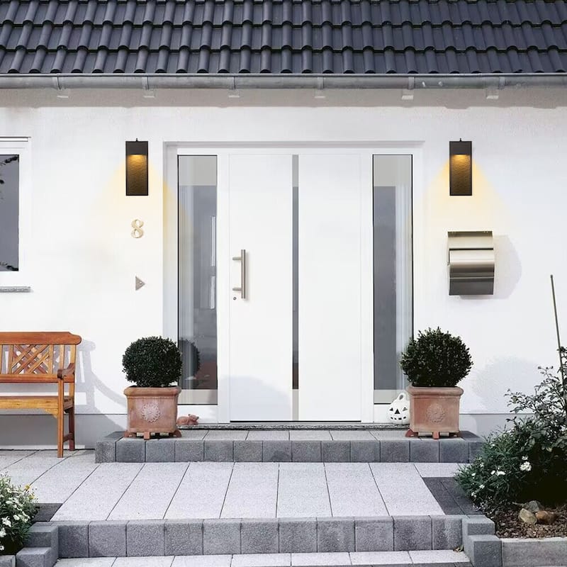 2 Pack Black Modern Integrated LED Outdoor Wall Light Lantern Sconce - 2 Pack