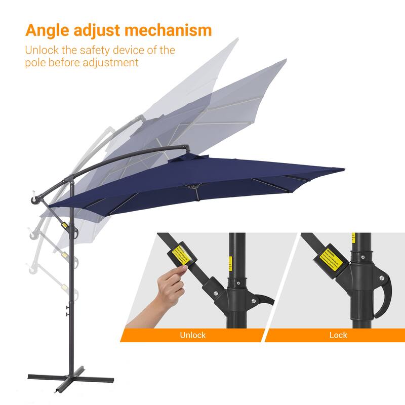 BONOSUKI 8.2x8.2ft Offset Patio Umbrella Hanging Umbrella w/Steel Ribs