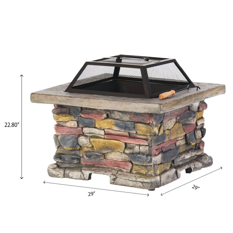 28.7 in. W x 22 in. H Stone Square Wood Burning Outdoor Fire Pit
