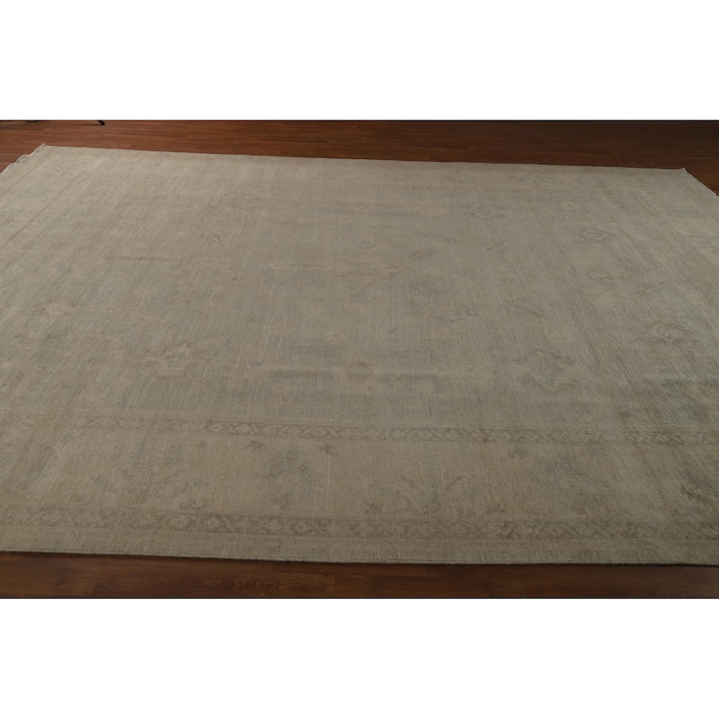 Vegetable Dye Oushak Turkish Large Rug Handmade Beige Wool Carpet - 10'0"x 13'9"