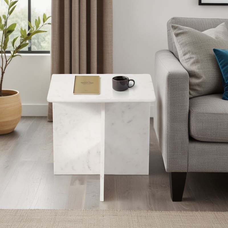 Stone Marble Accent Table Sculptural Geometric Base and Sleek Design