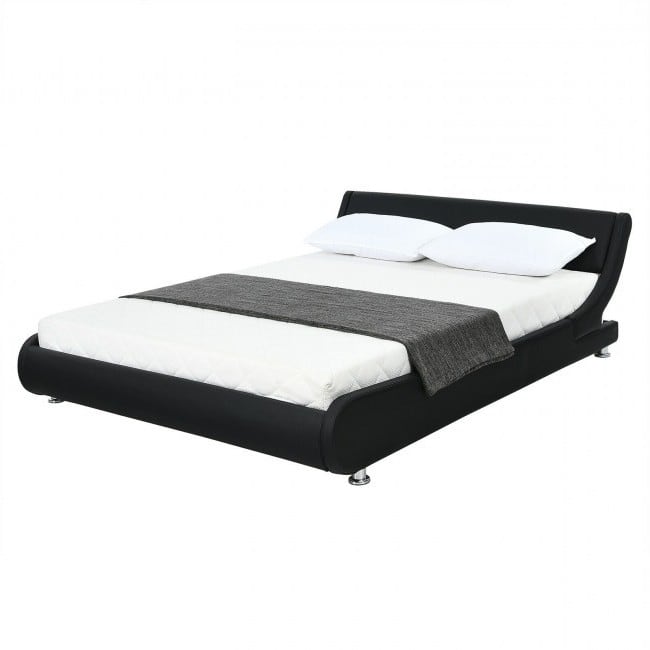 Full/Queen Modern Faux Leather Upholstered Platform Bed Frame Black