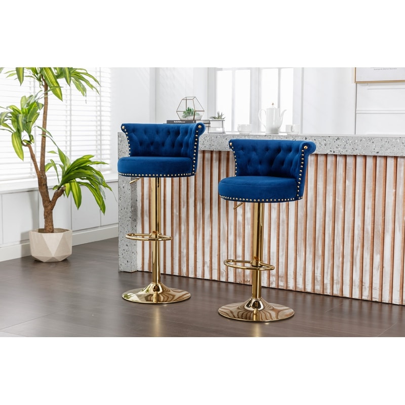 Navy blue best sale upholstered bar stools