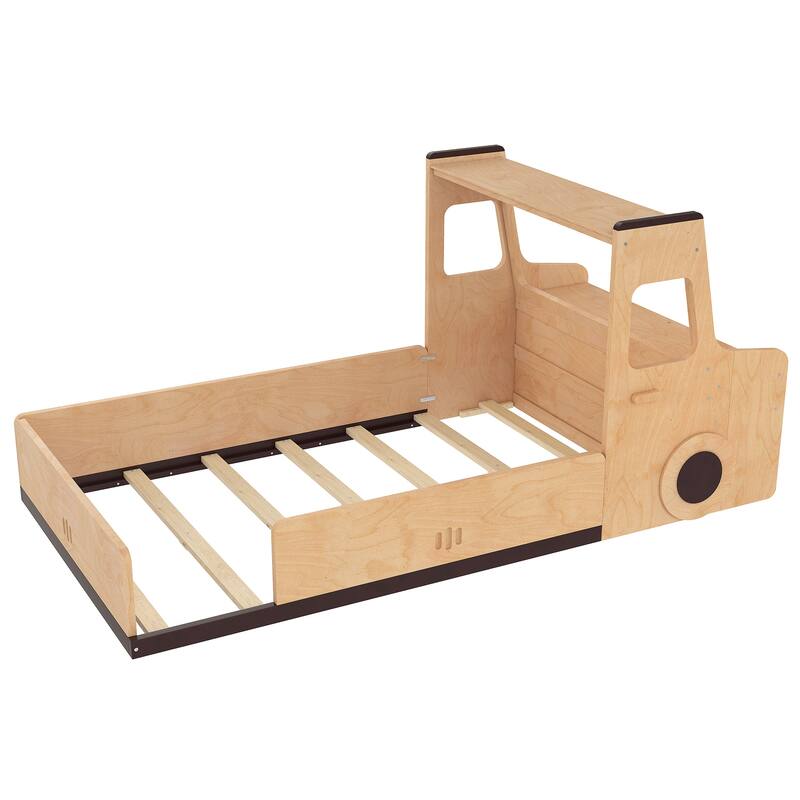 Twin Size Floor Bed with Interesting Car-shape Design, Kids Car Floor Bed with Storage Drawers, Window