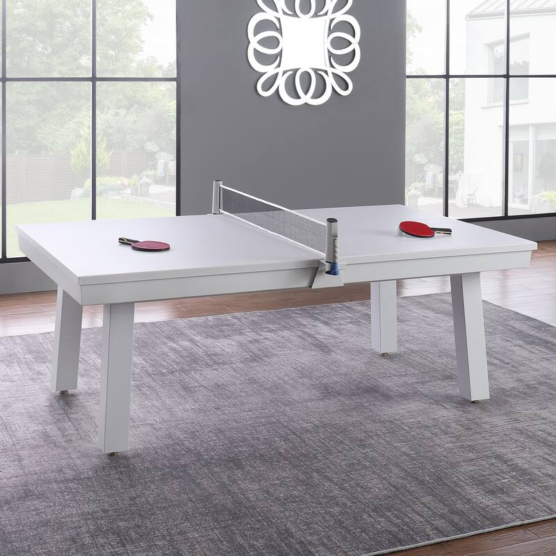 Newport Outdoor Patio 7ft Slate Pool Table 6-Seater Dining Set with 4 Benches & Accessories, White Finish