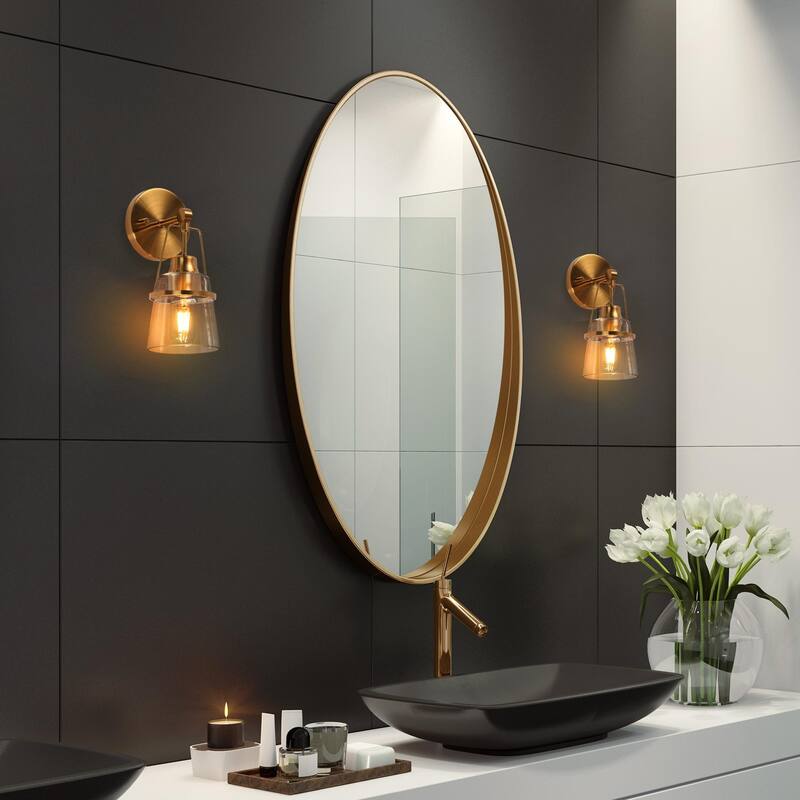 Modern Gold 1-Light Bathroom Vanity Lights Wall Sconces - L 4.7" x D 5.5" x H 11"