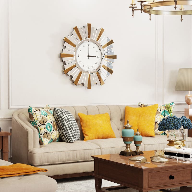 Glass Wall Clock Mirrored Large Clcoks - 24"