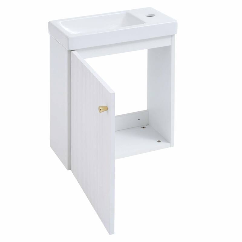16" Wall-Mounted Bathroom Vanity Combo Cabinet with Ceramic Basin
