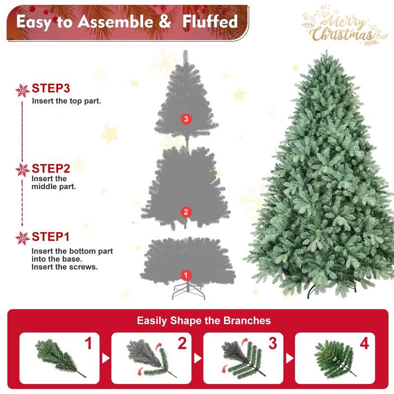 5FT Blue-Green Tint Christmas Tree with 1194 PE+PVC Tips - Unique Full-Bodied Tree with Hinged Branches,Metal Stand