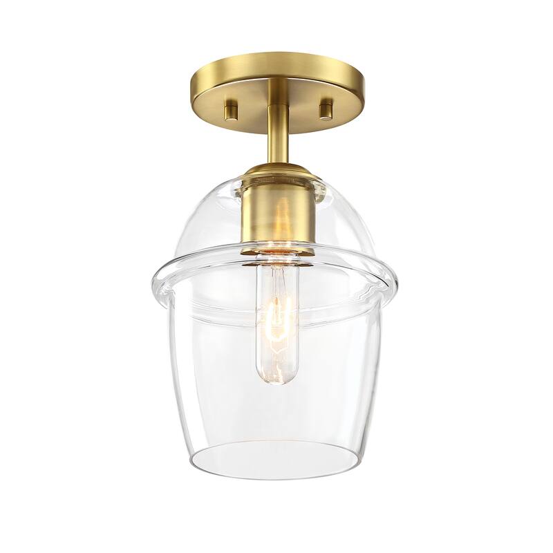 Summer Jazz 7 in. 1-Light Brushed Gold Transitional Semi Flush Mount with Clear Glass Shade for Bedrooms - 11.5