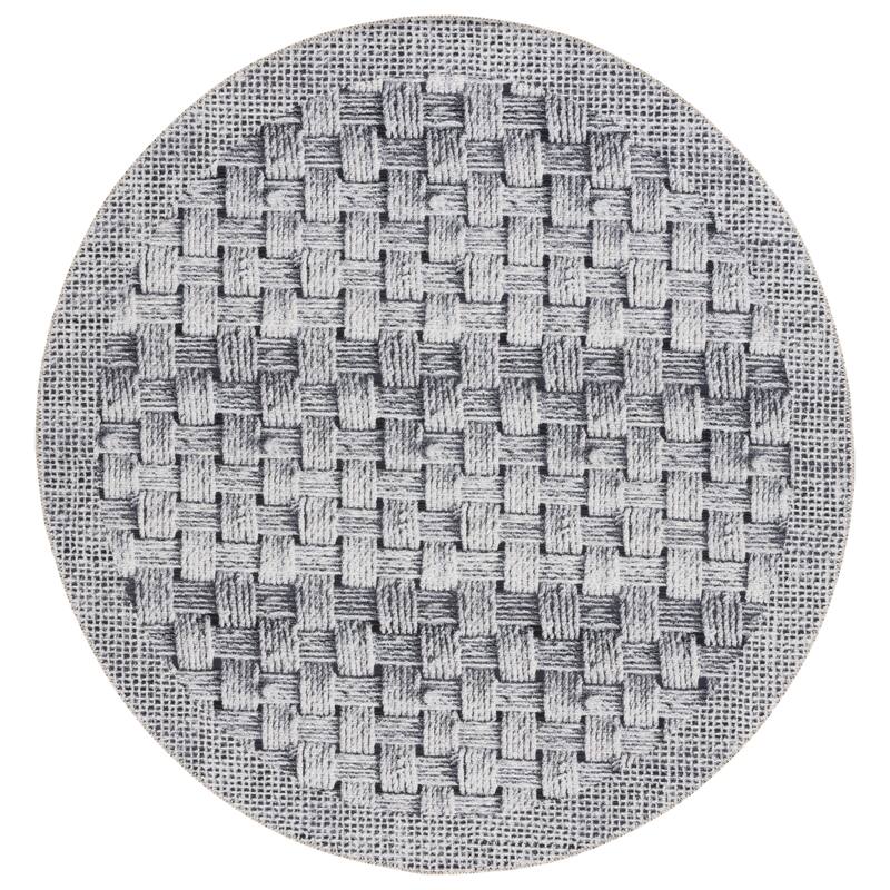 SAFAVIEH Barbados Thecla Geometric Waterproof Patio Backyard Rug - 6'6" Round - Black/Ivory