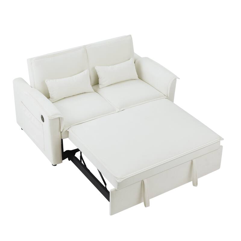 55" Fabric Sofa Bed with Sleeper, Adjustable Backrest & 2 Lumbar Pillows