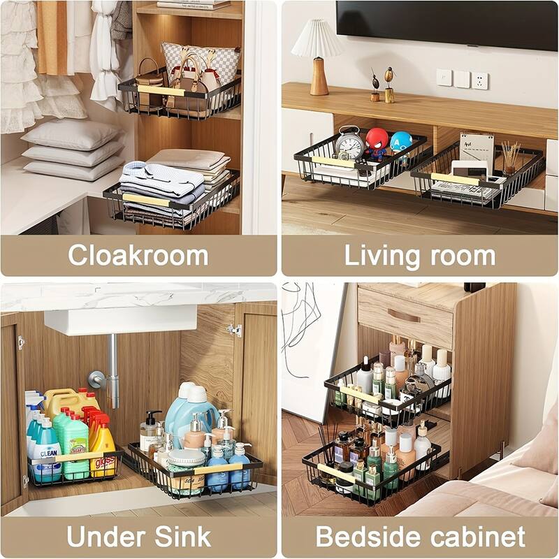 Metal Pull-Out Cabinet Organizer, No-Tool Sliding Shelves for Kitchen